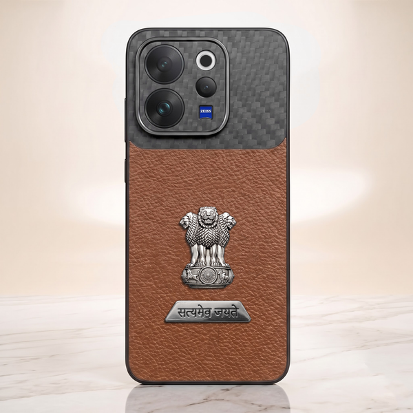 Vivo V70 5G Satyamev Jayate 2-in-1 Emblem Carbon Fiber Leather Phone Case