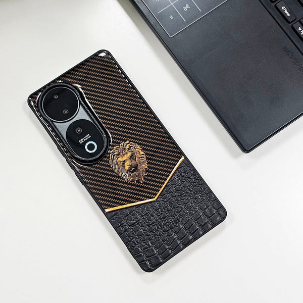 Vivo V40 5G Luxury Lion Pattern Leather And Liquid Silicone Case