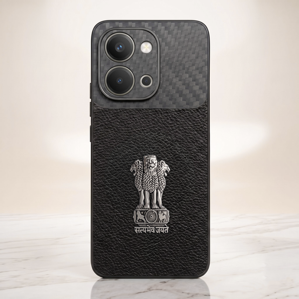 Vivo T5x 5G Satyamev Jayate Carbon Fiber Leather Hybrid Phone Case