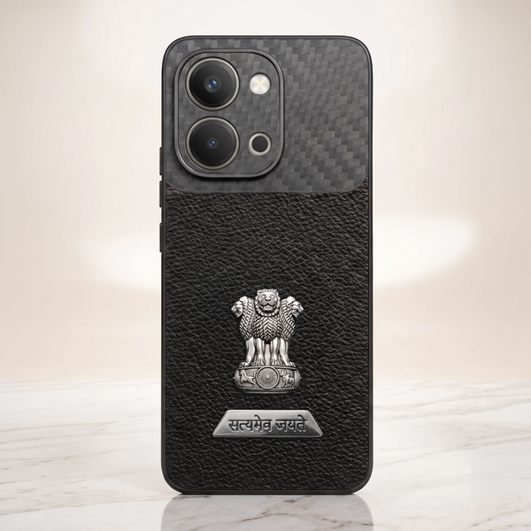 Vivo T5x 5G Satyamev Jayate 2-in-1 Emblem Carbon Fiber Leather Phone Case