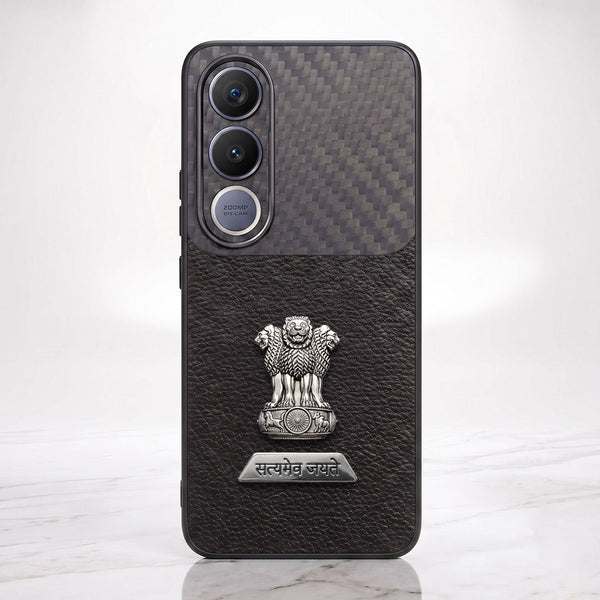 Vivo V70 FE 5G Satyamev Jayate 2-in-1 Emblem Carbon Fiber Leather Phone Case