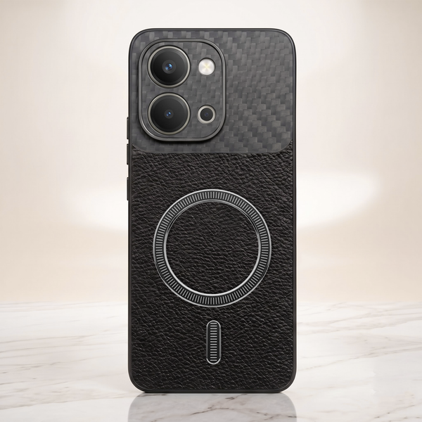 Vivo T5X 5G Carbon Fiber Leather Hybrid MagSafe Magnetic Case