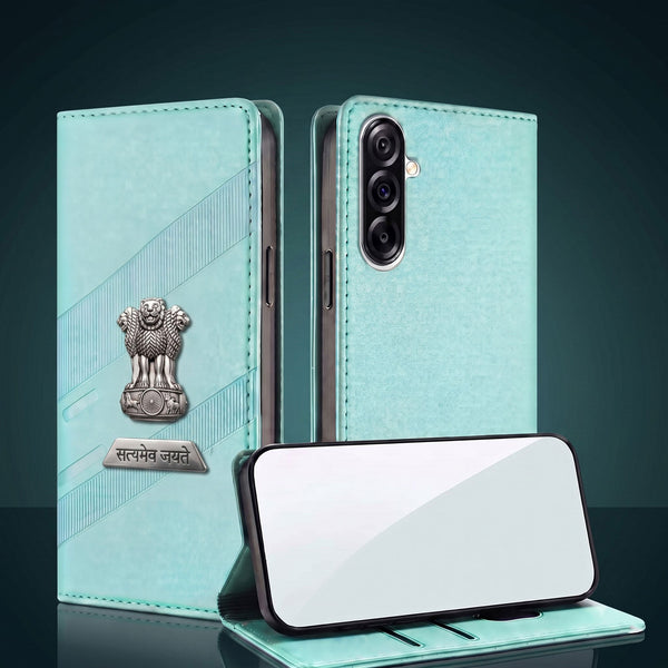 Samsung Galaxy A36 5G Metal Satyamev Jayate 2-in-1 Emblem Magnetic Flip Wallet Case