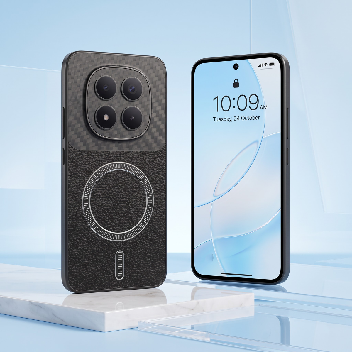Redmi Note 15 Pro+ 5G Carbon Fiber Leather Hybrid MagSafe Magnetic Case