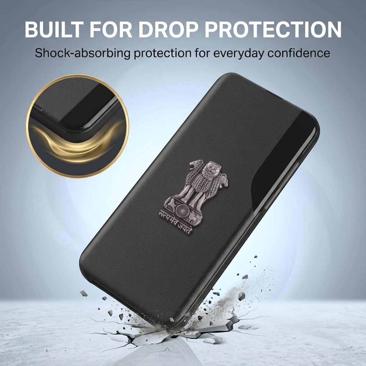 Vivo Y200e 5G Metal Emblem Satyamev Jayate Half Window Leather Flip Case