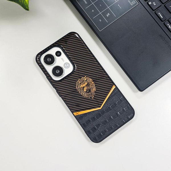 Oppo Reno 13 5G Luxury Lion Pattern Leather And Liquid Silicone Case