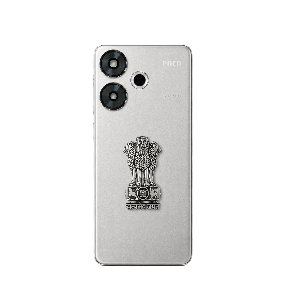 POCO F6 5G Compatible Satyamev Jayate 3D Metal Emblem Sticker