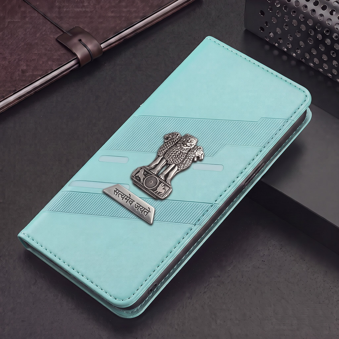 Oppo F27 Pro+ 5G Metal Satyamev Jayate 2-in-1 Emblem Magnetic Flip Wallet Case