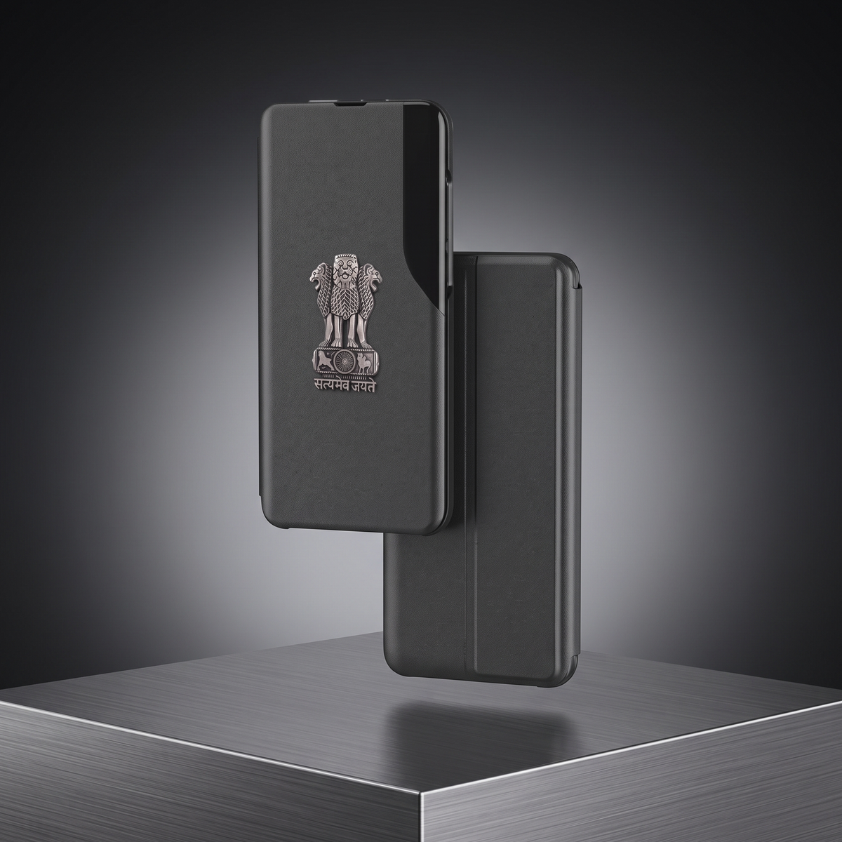 Vivo Y58 5G Metal Emblem Satyamev Jayate Half Window Leather Flip Case