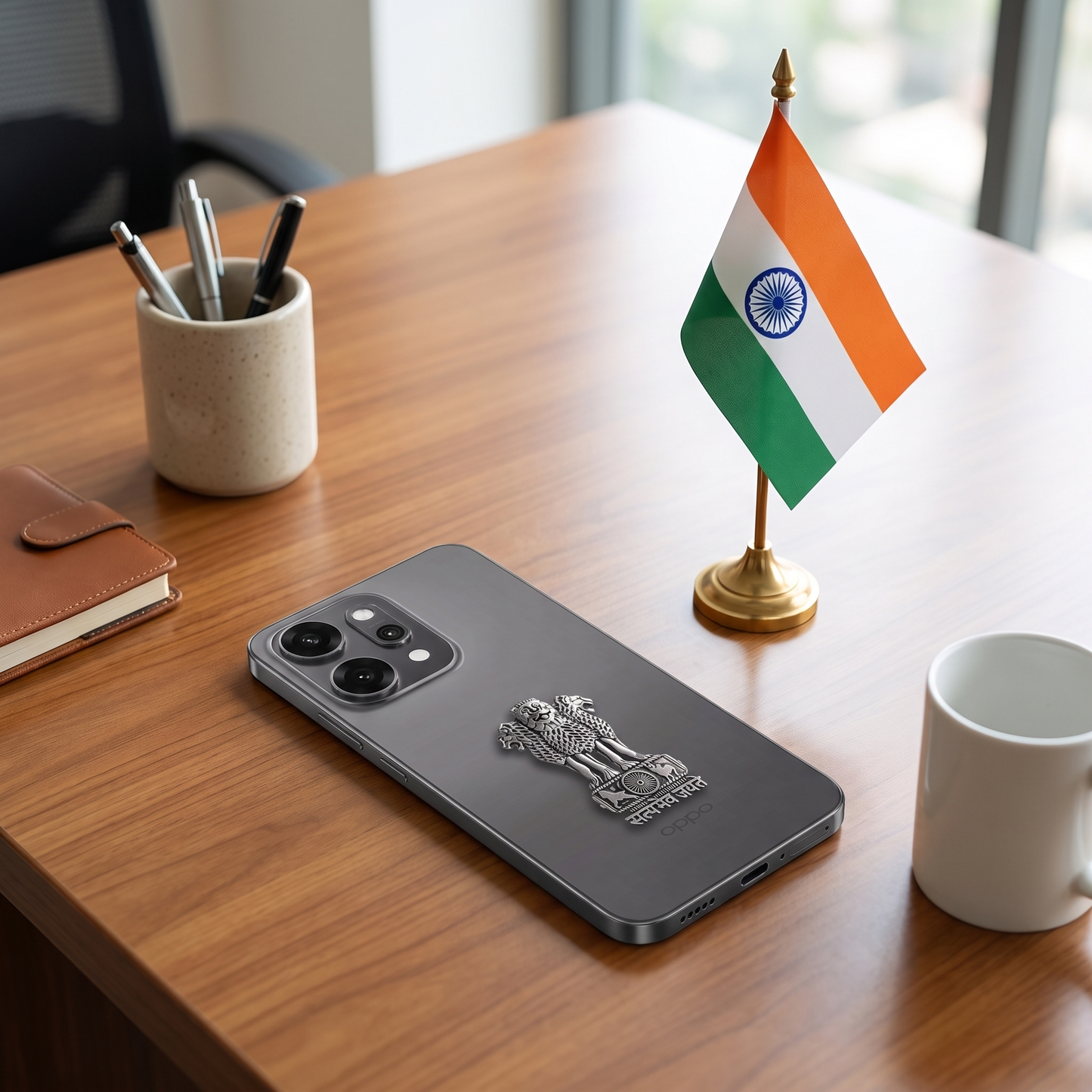 OPPO Reno 14 Pro 5G Compatible Satyamev Jayate 3D Metal Emblem Sticker