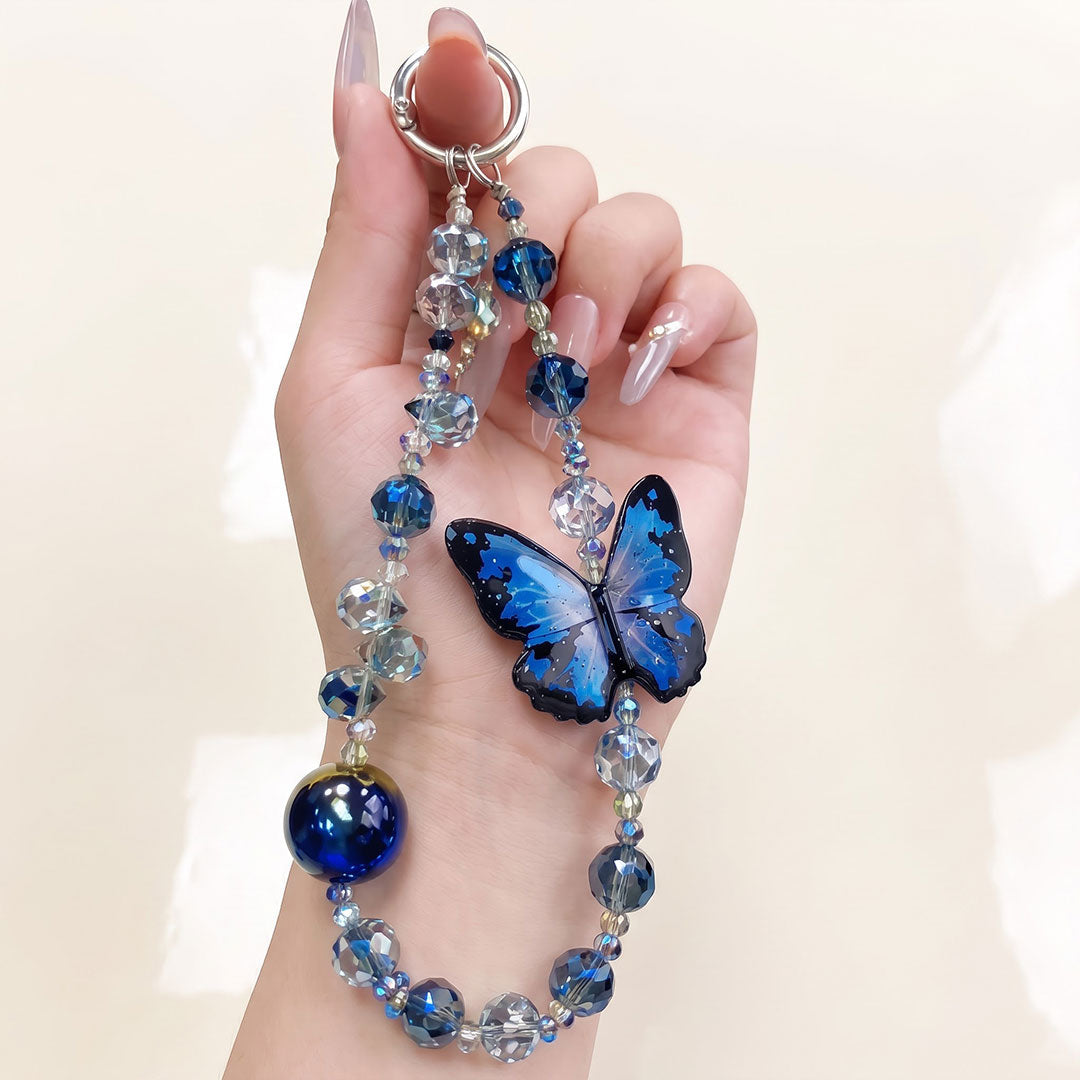 Vivo V40 Pro 5G Transparent Airbag Butterfly Stand Case with Charm Strap