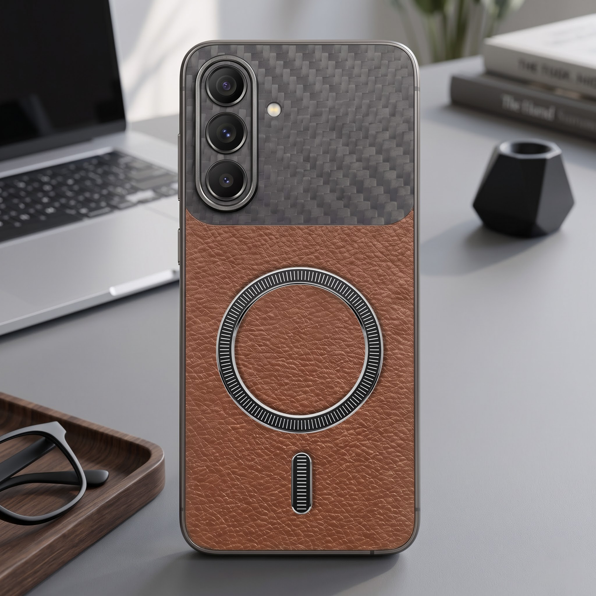 Samsung Galaxy A57 5G Carbon Fiber Leather Hybrid MagSafe Magnetic Case