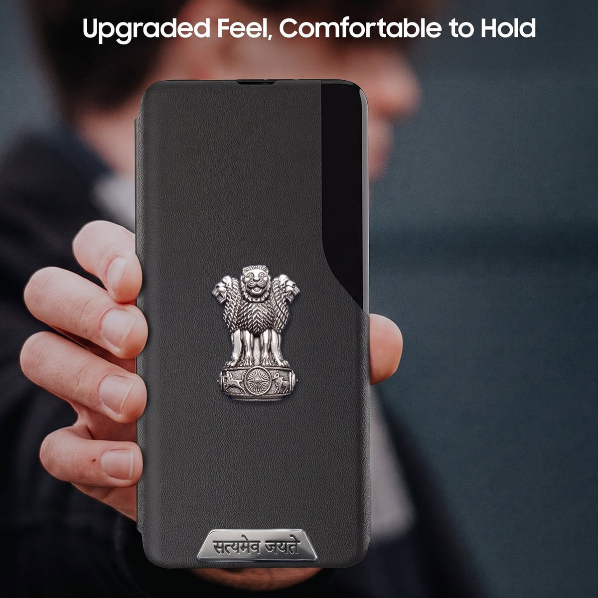Motorola Edge 50 Fusion 5G Metal Satyamev Jayate 2-in-1 Emblem Half-Window Leather Flip Case