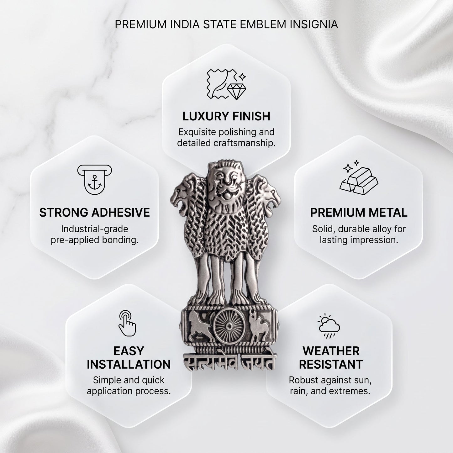 POCO X8 Pro Max 5G Compatible Satyamev Jayate 3D Metal Emblem Sticker